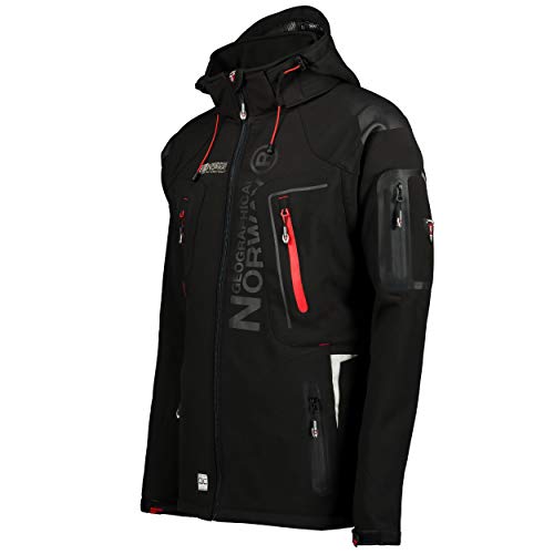 Geographical Norway TECHNO MEN - Chaqueta Softshell Impermeable Para Hombres - Capucha Transpirable Hombre Estilo - Chaqueta Invierno Viento - Actividades Ideales Para Exteriores (NEGRO L)