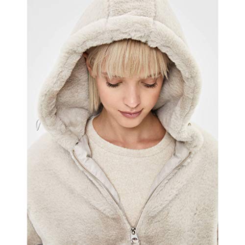 Germinate Piel Sintética de Conejo Chaqueta Mujer Sudadera con Capucha Invierno Moda Pelo Cazadora Ropa Abrigos Talla Grande (Beige, Medium)