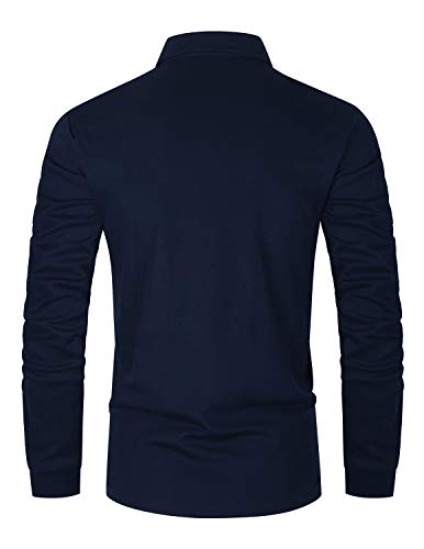 GHYUGR Polo Hombre Manga Larga Elegante Cuello a Cuadros Camiseta con Bolsillo Poloshirt Otoño Golf T-Shirt Trabajo Camisa,Azul,L