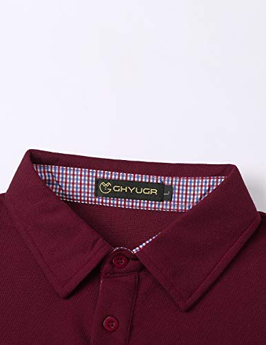 GHYUGR Polo Hombre Manga Larga Elegante Cuello a Cuadros Camiseta con Bolsillo Poloshirt Otoño Golf T-Shirt Trabajo Camisa,Rojo,XXL