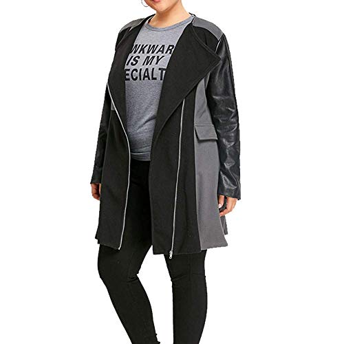 Glaiidy Orejas Moda Para Mujer Abrigo Largo Trench Coat Chaqueta De Ropa de Fiesta Invierno Para Mujer Trench Windbreaker Parka Outwear Mujeres Plus Size Abrigo De Lana Patchwork De Cuero Parka Windbr