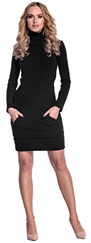 Glamour Empire. Para Mujer. Vestido de Punto Bolsillo Delantero Cuello Alto. 178 (Negro, 36-38, One Size)