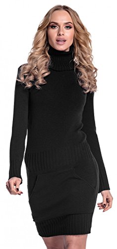 Glamour Empire. Para Mujer. Vestido de Punto Bolsillo Delantero Cuello Alto. 178 (Negro, 36-38, One Size)