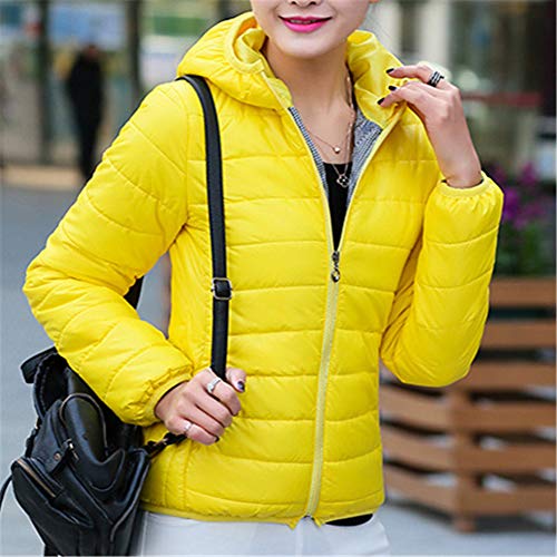 GODGETS Abrigo Algodón con Capucha Mujer Abrigos Acolchado Ligeros Chaquetas Chaquetones Plumifero Corto Cazadoras Chaqueta Acolchada Mujer Ultralight Invierno Señora Amarillo XXL