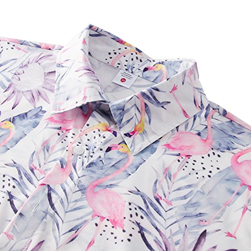 Goodstoworld Camisa Hawaiana para Hombre Camisa de Manga Corta Informal Camisas de Vacaciones 3D Impreso Camisa Colorida Flamencos Florales M