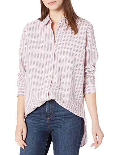 Goodthreads Seersucker Long-Sleeve Side-Button Shirt Shirts, Rosa/Azul/Blanco Rayas, S