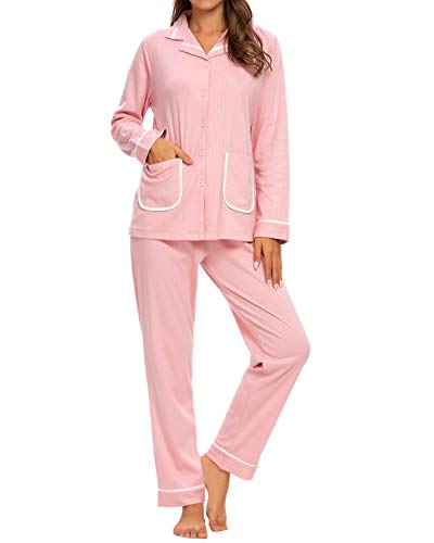 GOSO Pijama para Mujer,Pijama de Manga Larga con Botones para Mujer - Conjunto de Pijama de Manga Larga para Mujer