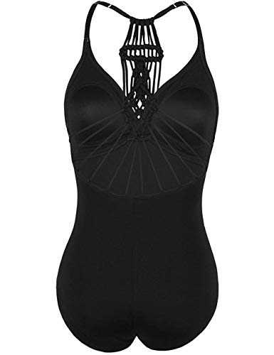 GOTIMAL - Correa de hombro ajustable, traje de baño para mujer, traje de baño de una sola pieza, arrugas, moda de playa, faja Negro XL