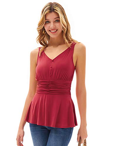 GRACE KARIN Cl63S21 - Camiseta sin mangas para mujer sin mangas con botones en V rojo L