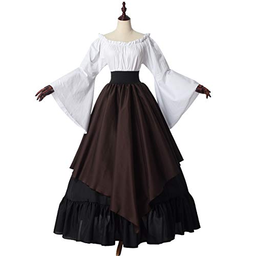 GRACEART Disfraz Traje Medieval Renaissance para Mujer Traje Princesa Reina Dama Medieval Cosplay Criada (L, café)