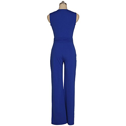 HaiDean Monos De Vestir Mujer Fiesta Largos Verano Sin Mangas V Modernas Casual Cuello Pantalones Anchos Joven Moda Color Solido Mono Largo Jumpsuits For Women (Color : Azul, Size : M)