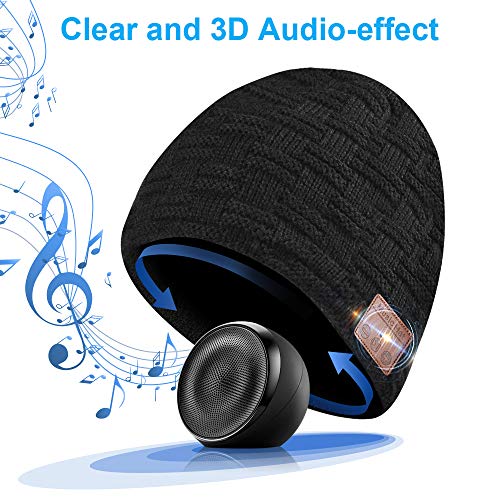 HANPURE Bluetooth Gorro Invierno Hombre Regalos Originales - Gorro con Auriculares Bluetooth 5.0, Gorro de Punto Bluetooth Inalámbrico Música HD, Hombres Mujer Regalos Tecnologicos