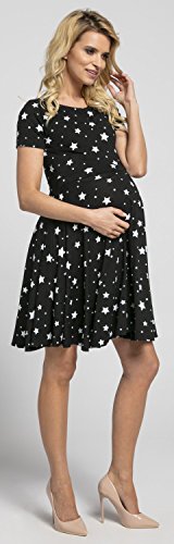 Happy Mama.para Mujer Vestido con Vuelo Premamá Manga Corta Square Neckline.084p (Negro con Estrellas, 40, L)