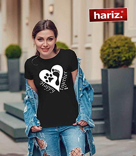 Hariz - Camiseta de cuello redondo para mujer, con mensaje "Happy Together", incluye tarjeta de regalo Blanco S