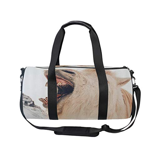 HARXISE Gracioso burro blanco culo animal en invierno nieve，Bolsa de equipaje de viaje Deporte Lienzo ligero Equipaje de fitness Bolso de tambor Desmontable