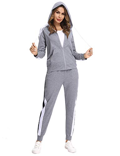 Hawiton Conjunto de Chándal para Mujer de Algodón Invierno, Conjunto de Sudadera Mujer Larga con Chaqueta y Pantalon para Fitness Jogger Tenis Tallas Grandes 2 Piezas, Gris, XL