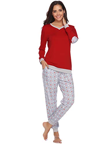 Hawiton Pijama Mujer Verano Largo Algodon Otoño Invierno Pantalones Camisetas Mangas Largas