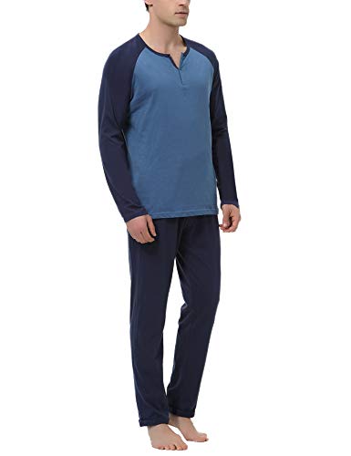 Hawiton Pijamas Hombre Invierno Manga Larga de Algodón Pantalones Largo Conjunto de Pijama de Hombre 2 Pieza