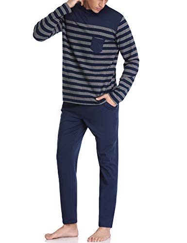 Hawiton Pijamas Hombre Invierno Manga Larga de Algodón Pantalones Largo Conjunto de Pijama de Hombre 2 Pieza