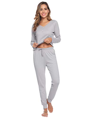 Hawiton Pijamas Mujer Invierno Manga Larga Conjunto de Pijama para Mujer Algodón Pantalones Largo Ropa de Casa Dos Piezas