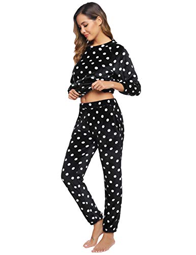 Hawiton Pijamas Mujer Invierno Polar Pijama de Manga Larga Franela Conjunto de Pijama para Mujer Ropa de Casa 2 Piezas