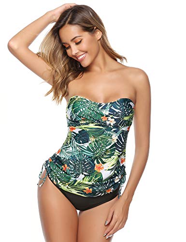 Hawiton Tankini para Mujer Traje de Baño de Dos Piezas Tirantes Ajustables Tops Tankini con Breifs, Diseño de Flores Bañadores para Playa, Piscina, Vacaciones