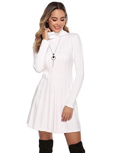 Hawiton Vestido de Punto para Mujer Elegante Vestido de Suéter de Cuello Alto Jersey de Manga Larga de Una Línea para Otoño Invierno