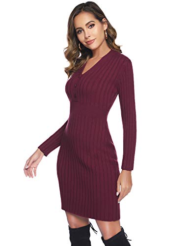 Hawiton Vestido de Punto para Mujer Vestido de Invierno de Manga Larga de Cuello Pico con Botones Suéter con Cable Jerseys Largos