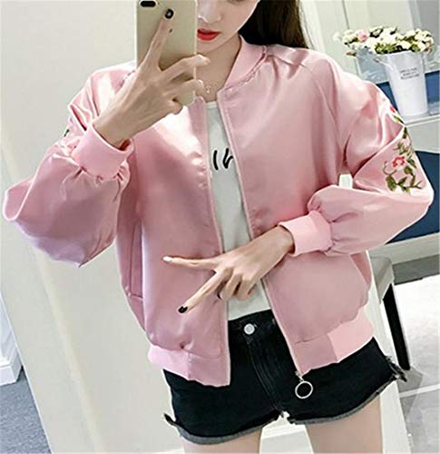 H&E - Chaqueta de béisbol para Mujer, Talla Grande, Bordada, Holgada, Estilo Bomber Rosa Rosa M