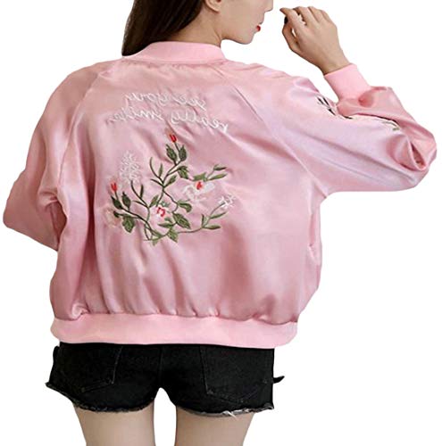 H&E - Chaqueta de béisbol para Mujer, Talla Grande, Bordada, Holgada, Estilo Bomber Rosa Rosa M