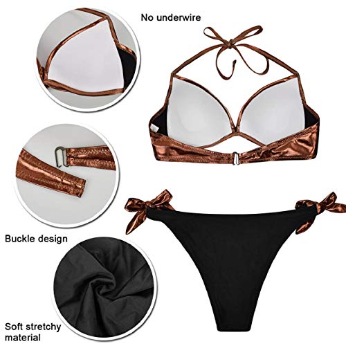 heekpek Bikinis Mujer Push Up Conjunto Bañador Sexy de Dos Piezas Halter Bikini Brasileño Anudado Traje de Baño Brillante con Halter