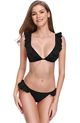 heekpek Traje de Baño Mujer Bikini Sexy con Cuello en V con Volantes Bañador Mujer Dos Piezas Moda de Playa Bikinis Brasileños