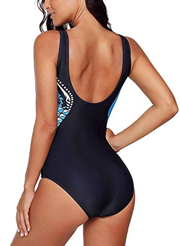 heekpek Trajes de Una Pieza Vintage Impresión Bañador Natacion Mujer Surf Tallas Grandes Monokini Push Up Sexy V-Cuello Verano Traje de Baño Atlético Mujeres Retro Trajes de Baño