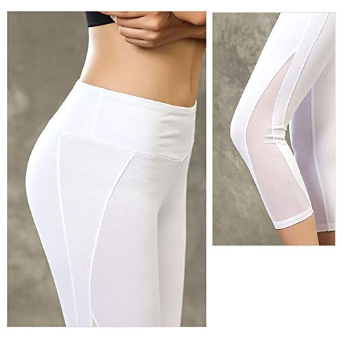 Heiguonvshi Mujer 3/4 Leggins Cintura Alta Mesh Yoga Fitness Medias Push Up Pantalones Deportivos Elásticos Gym Pilates Leggings XL