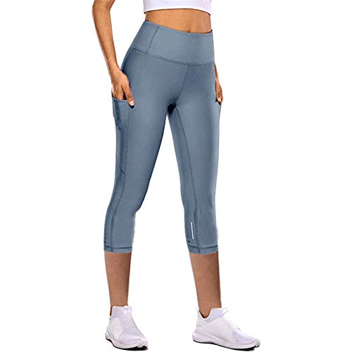 Heiguonvshi Mujer 3/4 Leggins Cintura Alta Yoga Fitness Medias con Bolsillos Push Up Pantalones Deportivos Elásticos Gym Pilates Leggings L