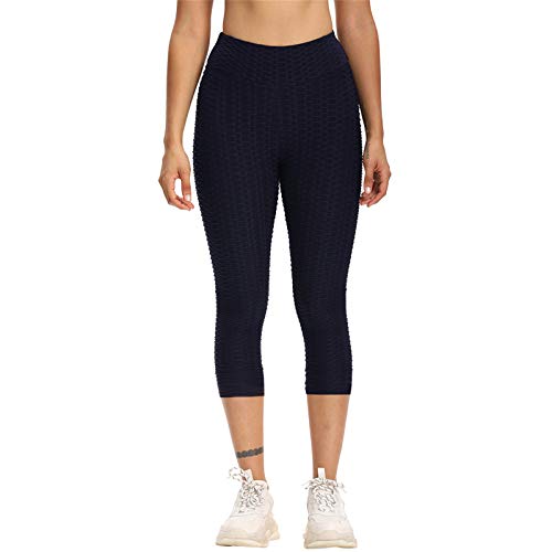 Heiguonvshi Mujer 3/4 Leggins Cintura Alta Yoga Fitness Medias Plisados Push Up Pantalones Deportivos Elásticos Gym Pilates Correr Leggings XL