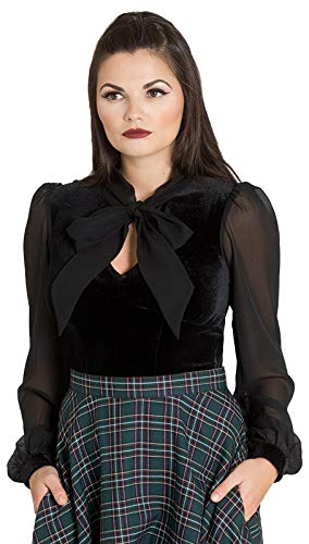 Hell Bunny Gabriella Top Mujer Blusa Negro S, 95% Polyester,5% Elastán, Regular