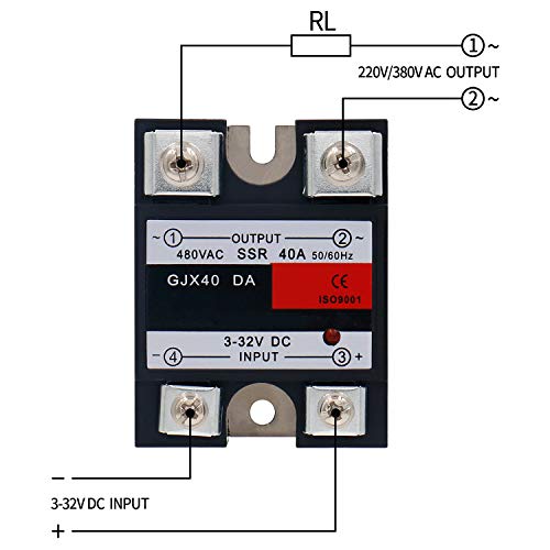 Heschen Relé de estado sólido de CC/CA monofásico SSR-40DA Entrada 3-32VDC Salida 480VAC 40A 50-60Hz