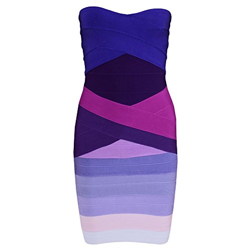 HLBandage Women Gradient Strapless Bodycon Mini Bandage Dress(S,Gradiente Morado)