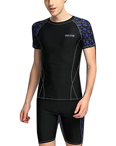 Hombre Suelto Talla Extra Traje de baño Bañador de Secado rápido Camiseta de Manga Corta con Cuello Redondo y Shorts bañador para Buceo, natación, Surf 6 3XL