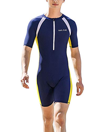 Hombr/Mujer Manga Corta de una Pieza Traje de baño de Secado Rápido Entrenamiento atlético con Cremallera Frontal Traje de baño de Surf Monos Shorty Traje de Buceo con protección Solar Hombre XL