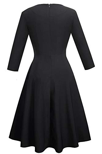 HOMEYEE Vestido de cóctel sin Mangas Bordado de la Vendimia de Las Mujeres UKA079 (EU 38 = Size M, Negro + Tela B)