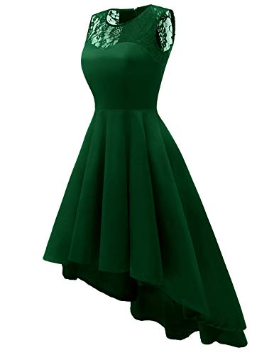 Homrain de la Mujer Vintage Encaje de Manga Corta HI-lo cóctel Fiesta Vestido Swing Green 2XL