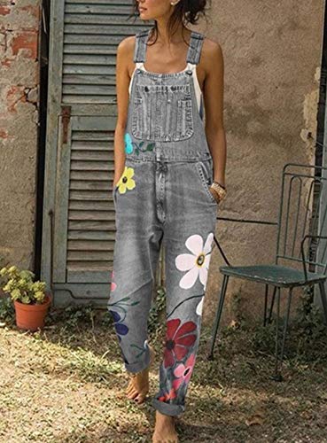 Hotexy Peto Vaquero para Mujer Mono Sin Mangas Vaquero con Estampado de Moda con Bolsillo Vaqueros Largos Casual pantalón Denim Largo Slim Salvajes Jeans de Mezclilla harén con Bolsillo Babero