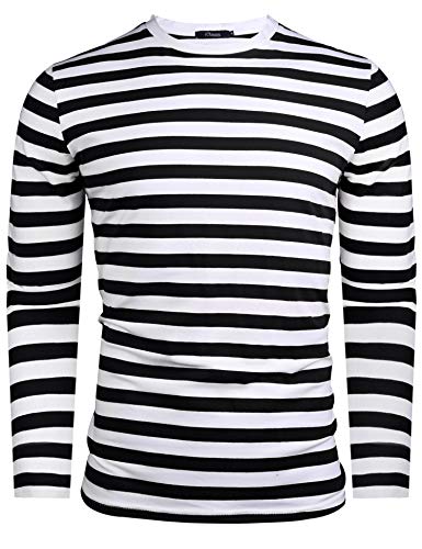 iClosam Camiseta para Hombre Rayas Cuello Redondo Camisa Top Blusa (#2black White Stripe, XL)