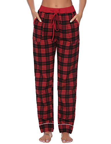 iClosam Pantalones de Pijama Mujer 100% Algodón Patalones Cuadros Largos Suave y Comodo S-XXL