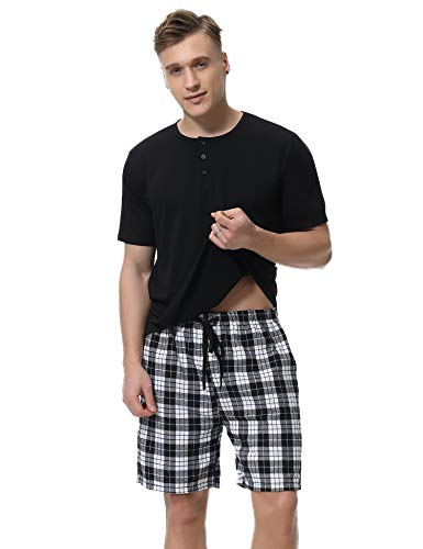 iClosam Pijama Hombre Corto Verano 2 Piezas,Camiseta y Pantalones Celosía Algodón Cortos Cómodo Ropa de Dormir Set S-XL