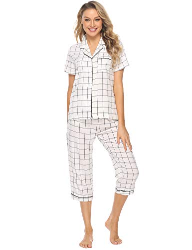 iClosam Pijama Mujer Corto Verano, Pijamas Celosía Camiseta y Pantalones Suave Comodo Casual Ropa para Dormir S-XXL