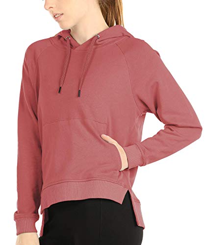 icyzone Sudaderas con capucha para mujer – Sudaderas atléticas de ejercicio de manga larga con bolsillo canguro - rosa - M