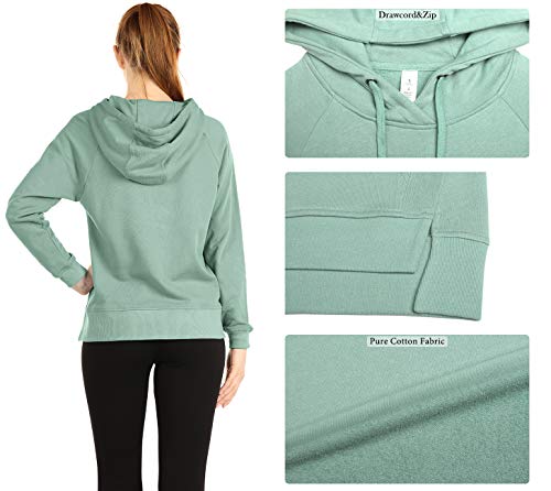 icyzone Sudaderas con capucha para mujer – Sudaderas atléticas de ejercicio de manga larga con bolsillo canguro - verde - M